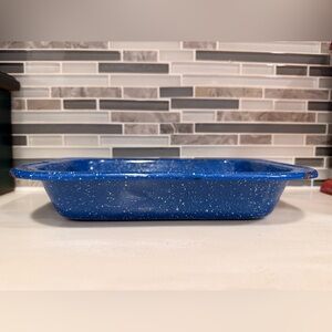Vintage Blue Enamelware Speckled Small Rectangular Pan